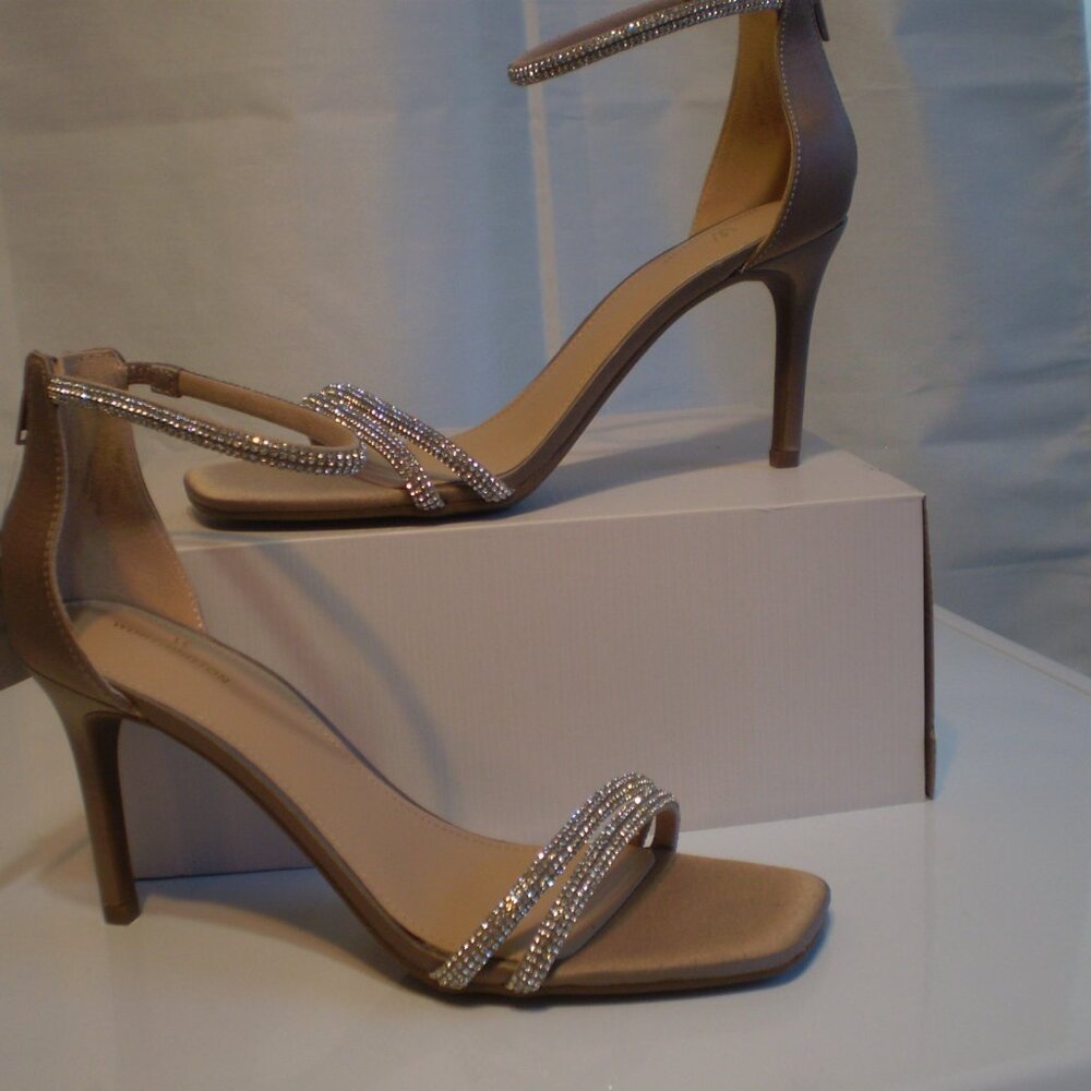 nwt $65 WORTHINGTON RHINESTONE ACCENT PARTY LT BROWN 4" HEELS